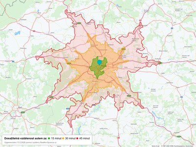 Dosažitelná vzdálenost: auto