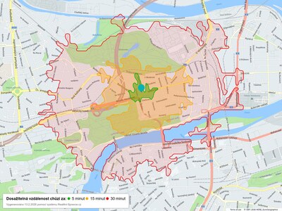 Dosažitelná vzdálenost: chůze