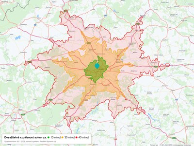 Dosažitelná vzdálenost: auto