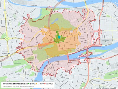 Dosažitelná vzdálenost: chůze