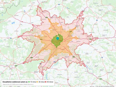 Dosažitelná vzdálenost: auto