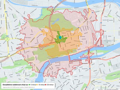 Dosažitelná vzdálenost: chůze
