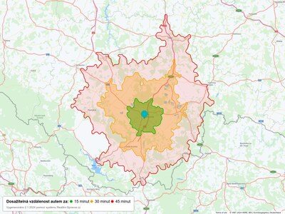 Dosažitelná vzdálenost: auto