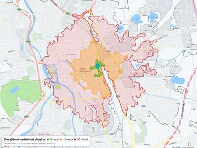 Dosažitelná vzdálenost: chůze