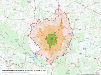 Dosažitelná vzdálenost: auto