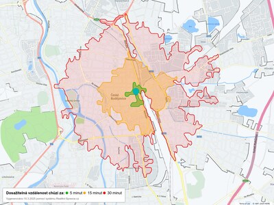 Dosažitelná vzdálenost: chůze