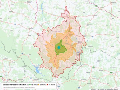 Dosažitelná vzdálenost: auto